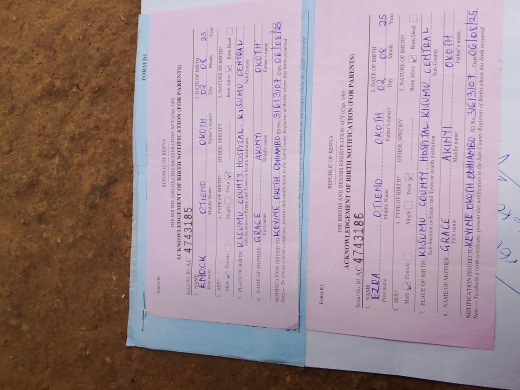 We need your help for these two cases 
Grace Akinyi - 25years
She died during child birth and left twin boys Ezra and Enoch. Her husband works in mjengo. His sister will help with the care. 
Needs -Nan and diapers for the babies
Paybill 891300
Account Usikimye
Mpesa 0718158400