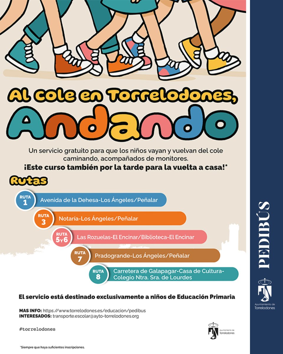 👟🚸 ¡El #Pedibús de #Torrelodones da un paso más! Ahora también lleva a los peques de vuelta a casa 🏡

✅ Gratuito
✅ Para Primaria
✅ Seguro y sostenible

ℹ️ Más info y solicitudes en 👉torrelodones.es/noticias/10822…