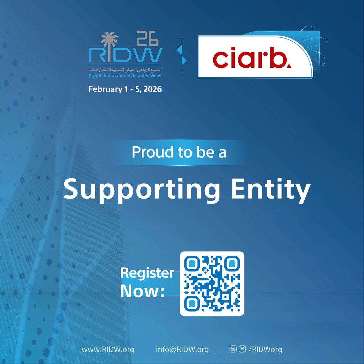 Ciarb's tweet image. We proudly support @Ridworg #RIDW26, the largest legal event in MENA, uniting key players in #DisputeResolution.
Join a global network advancing #ADR with invaluable knowledge sharing and networking opportunities.
📅 1 - 5 Feb 2026
👉Get involved: ridw.org
