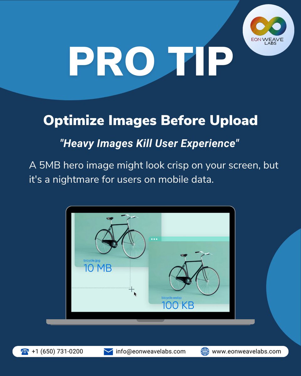 EonWeaveLabs's tweet image. A crisp image is great, but a fast-loading site is even better. Don’t let your hero image be the villain of your website.

Optimize images for a seamless user experience!

Follow us for more practical dev tips!

#images #Website #webdevelopmentuae #UXDesign #webdevelopers