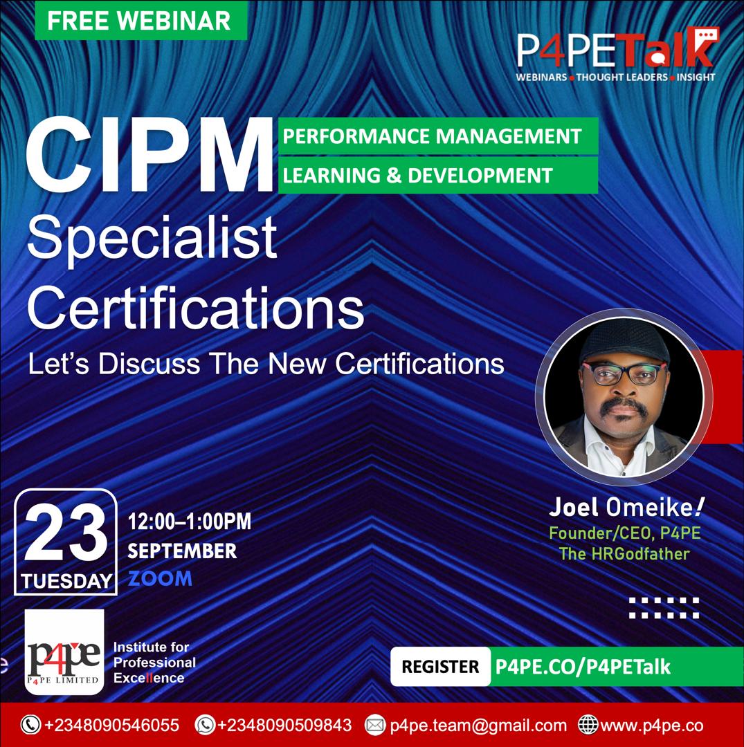 P4PEtwt's tweet image. Unlock your HR potential! Join our free webinar on CIPM Specialist Certifications (Perf. Mgmt &amp;amp; L&amp;amp;D).

📅 Sept 23 | 🕛 12pm | 💻 Zoom
Stay relevant, boost credibility &amp;amp; grow your career.

👉 Register now: p4pe.co
#CIPM #HRLeadership #P4PEInstitute