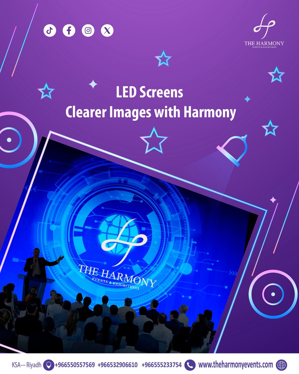 Theharmony2025's tweet image. We offer the latest display technologies to make your message clearly reach every attendee.
An event without screens? Impossible!
Book your screens now.
#LED_Screens #Harmony #EventSolutions #Exhibitions #Events #Riyadh