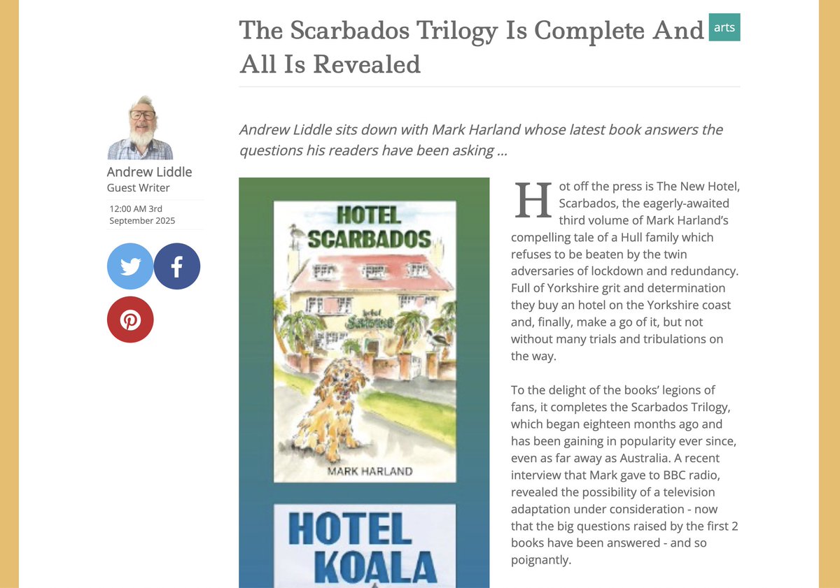 ypspublishing's tweet photo. Lovely article here featuring Mark Harland about the Hotel Scarbados series🤓

https://t.co/cfryTSpXFN https://t.co/gWGM05cwwn
