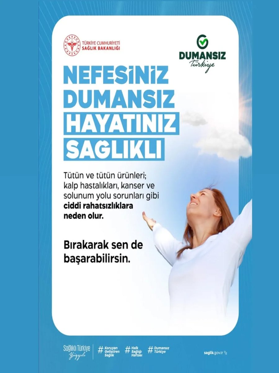 Nefesiniz Dumansız Hayatınız Sağlıklı

#HalkSağlığıHaftası #KoruyanGeliştirenSağlık #DumansızTürkiye #SağlıklıTürkiyeYüzyılı