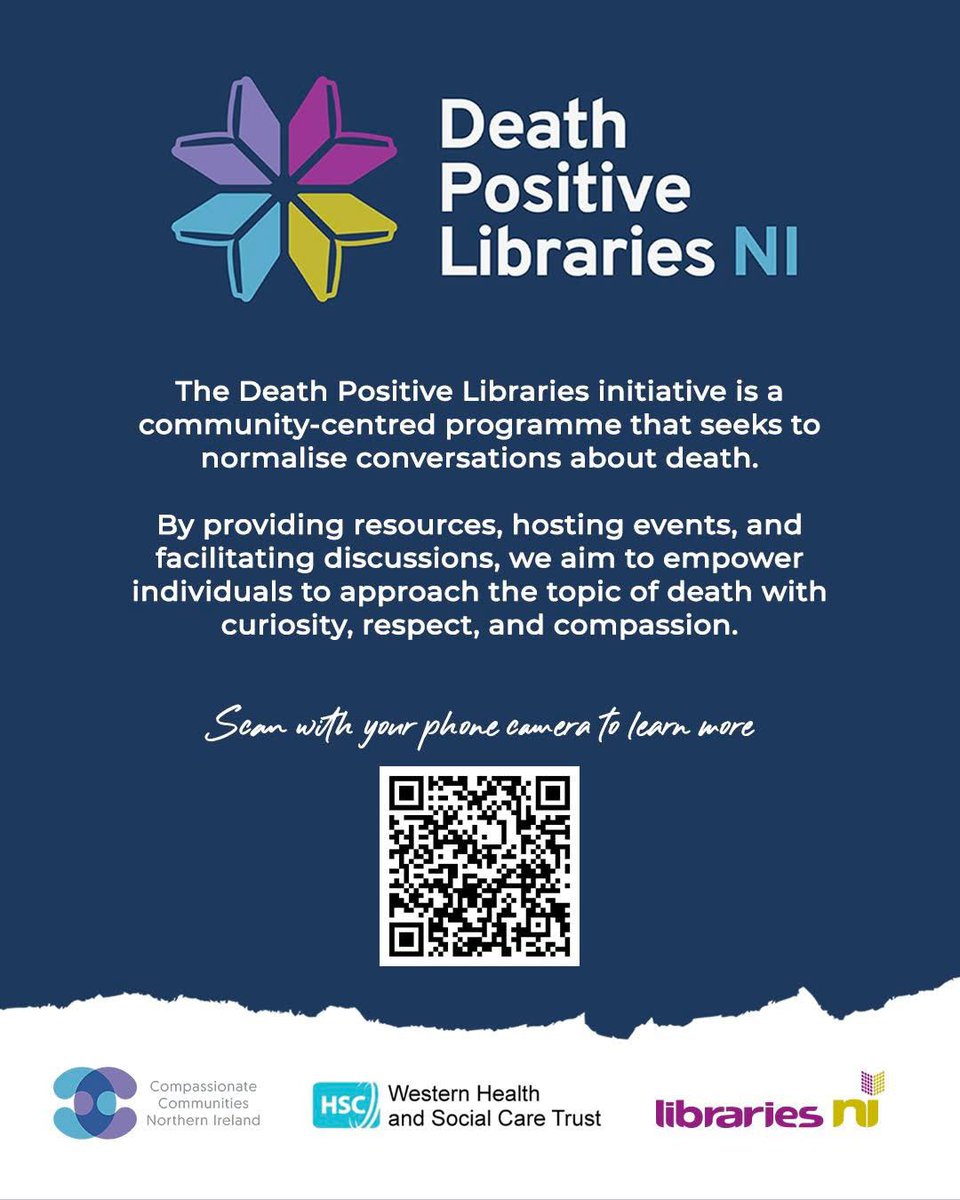 We are delighted to announce that 2 new Death Positive Libraries are launching at Waterside Library (Tuesday 9th September) and Strabane Library (Wednesday 10th September). 📚

Learn more at compassionatecommunitiesni.com/death-positive…