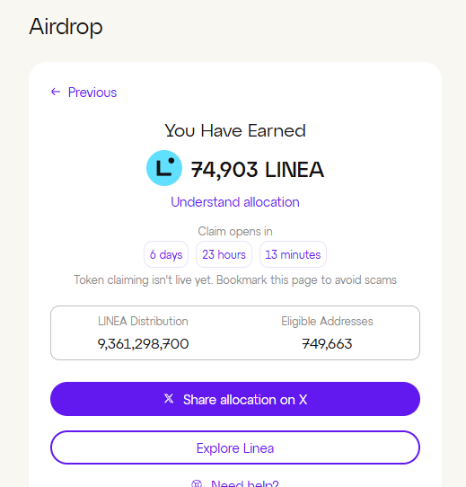 DGmesae's tweet photo. Linea airdrop confirmed! I just checked my allocation, seamless experience with details on eligibility and amounts. Don't miss out! 

Check yours: https://t.co/234vJUbgso #LineaAirdrop #WenChecker https://t.co/ER9GDEbjLQ