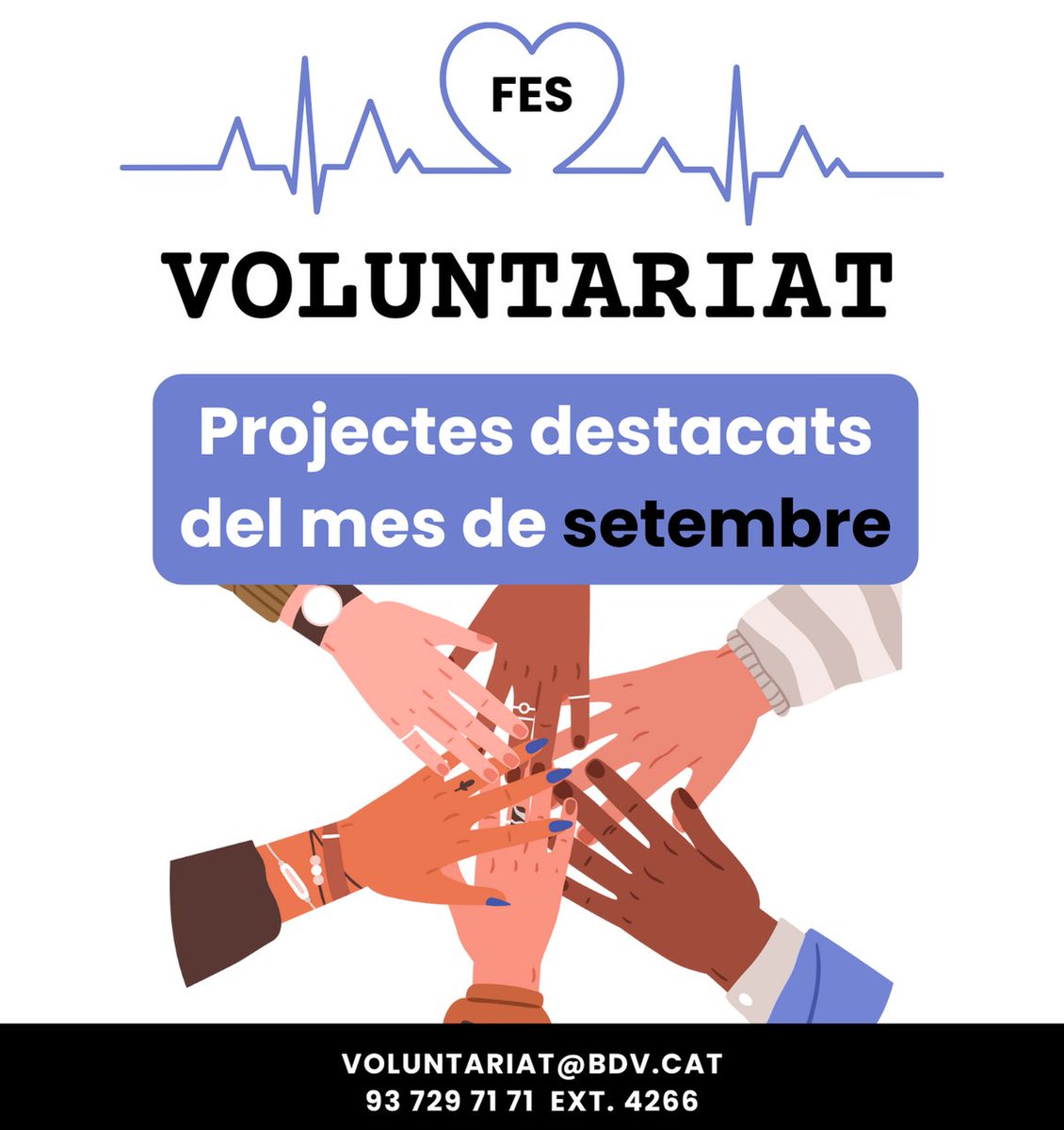 Ajuntament de Barberà del Vallès (@ajuntamentbdv) on Twitter photo 🤝 Aquest setembre, suma’t al voluntariat a #BdV!
👉 Col·labora amb Ara i Sempre, Esplai Piolet, Fund. Jaume Bofill, Intress i Catalunya La Pedrera.
📧 voluntariat@bdv.cat
📞 93 729 71 71 (ext. 4266)
🙌Viu l’experiència del voluntariat!
+Info a tuit.cat/Ja1dn 🤝 Aquest setembre, suma’t al voluntariat a #BdV!
👉 Col·labora amb Ara i Sempre, Esplai Piolet, Fund. Jaume Bofill, Intress i Catalunya La Pedrera.
📧 voluntariat@bdv.cat
📞 93 729 71 71 (ext. 4266)
🙌Viu l’experiència del voluntariat!
+Info a tuit.cat/Ja1dn