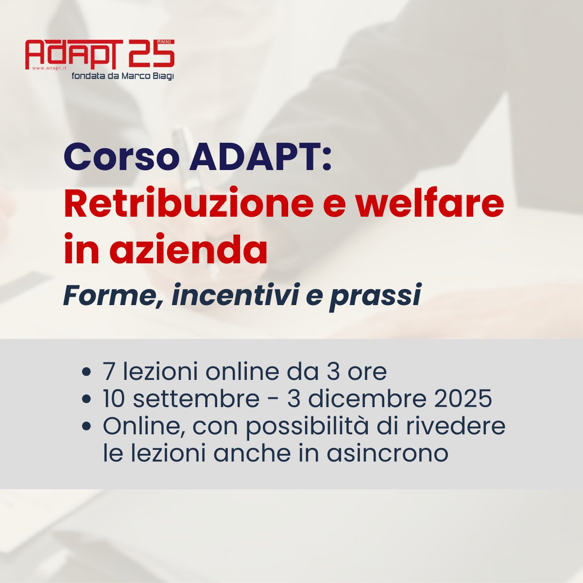 🆕È in partenza il nuovo corso #ADAPT su Retribuzioni e Welfare, una visione integrata a partire da contrattazione collettiva, incentivi fiscali, premi di risultato, welfare aziendale.

Scopri di più: adaptuniversitypress.it/prodotto/corso…
✉️ formazione@adapt.it