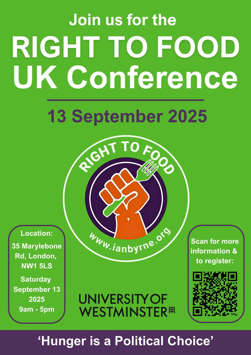 Thrilled to be joining colleagues and comrades at the Right to Food conference to speak about the use of food as a weapon of war, and what this means for our hungry siblings and neighbours both in the UK and abroad. 

#RightToFood #HungerIsAPoliticalChoice #DecolonialDietitian