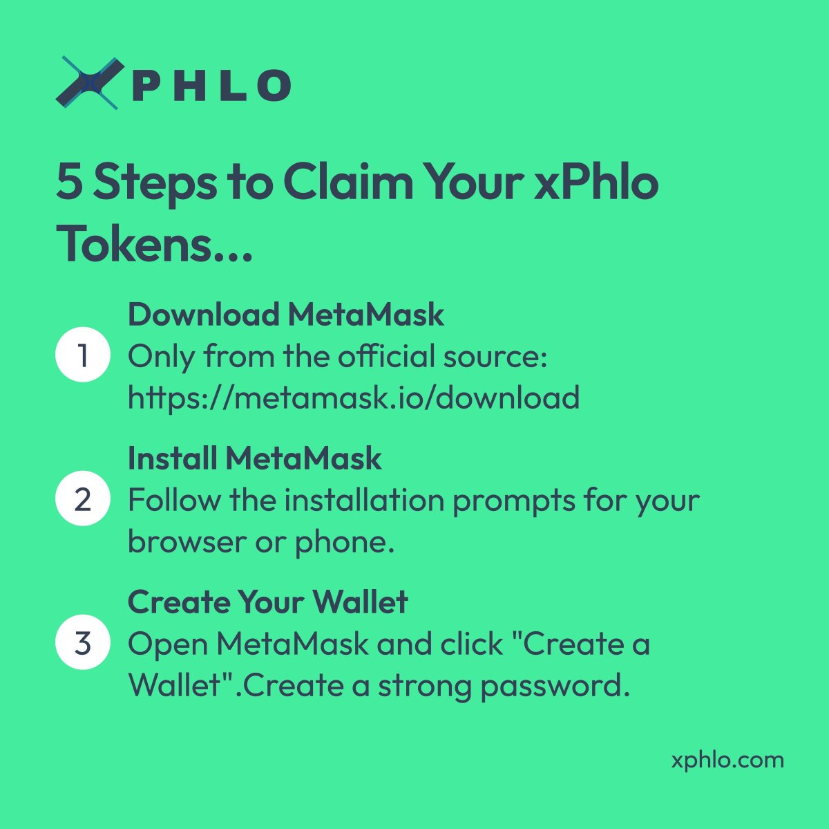 xPhlo2025's tweet photo. Ready to claim your tokens? Follow our simple 5-step guide:

1.  Download MetaMask
2.  Install the wallet
3.  Create your account
4.  Copy your wallet address
5.  Submit it on our official portal

#xPhlo #TokenClaim #Airdrop #Crypto #DeFi #MetaMask #Blockchain #Trading #Web3 https://t.co/xFM9KM1iUQ