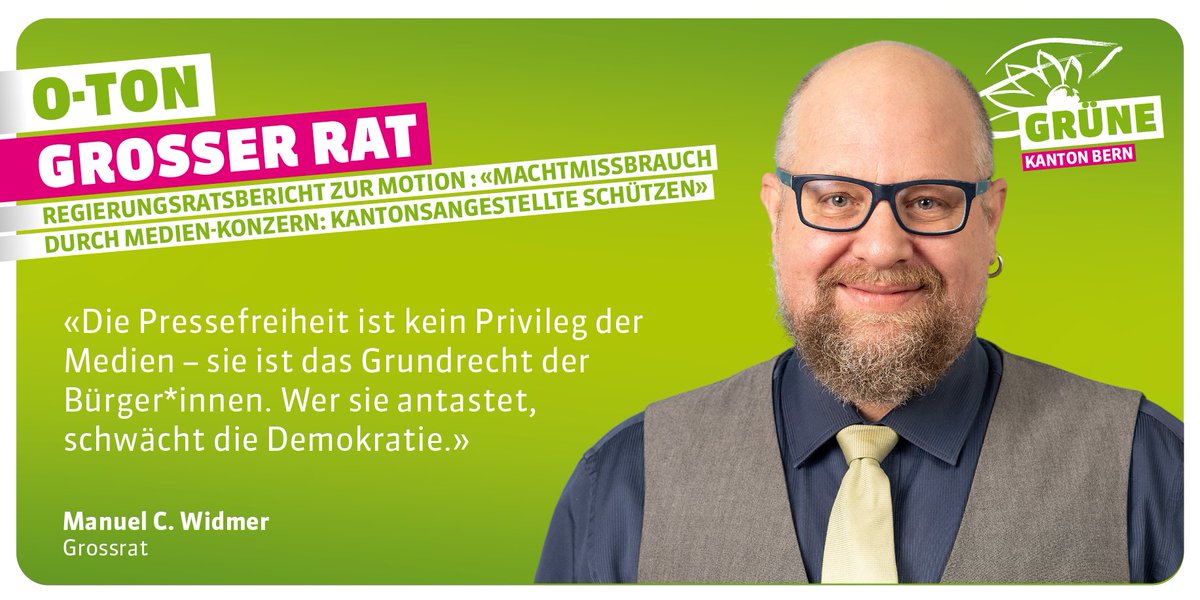 #Herbstession 🗯️ O-Ton von <a href="/mcw_bern/">Manuel C. Widmer 🐳</a> zum Bericht des Regierungsrates zur Umsetzung der Motion «Machtmissbrauch durch Medien-Konzern: Kantonsangestellte schützen» den die grüne Fraktion negativ zur Kenntnis genommen hat. 👇