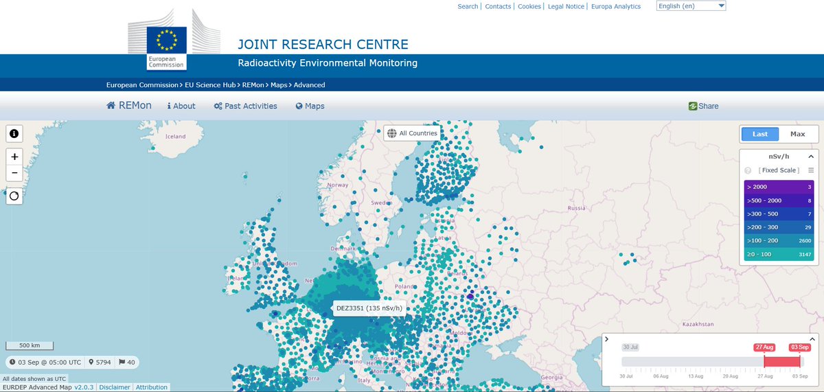giammaiot2's tweet image. ReMON: RADIOACTIVITY ENVIRONMENTAL MONITORING

EURDEP: EUropean Radiological Data Exchange Platform

It seems that the whole area of NORWAY is no longer transmitting datas from the sensors/probes (Geiger counters) to the EURDEP network / Radioactivity Enviromental Monitoring.
