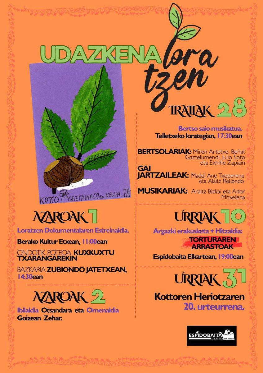 Heldu den  udazkenean beteko dira 20 urte Kotto hil zela. 20 urte, zuhaitza moztu  zigutela. Baina bizirik dirau basoak, eta gonbidatuta zaudete bertan  ibiltzera 🍂

Gorde datak, eta laster emanen ditugu xehetasun gehiago ℹ️