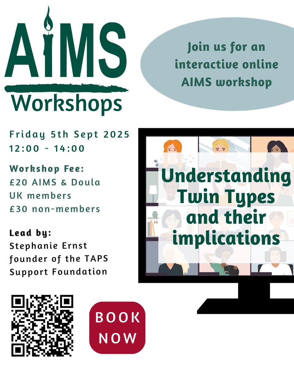 AIMS Workshop: Understanding Twin Types and their implications. THIS FRIDAY
Fri 5 Sept 2025 12:00 - 14:00
tickettailor.com/events/aims/16…
Stephanie Ernst, founder of the TAPS Support Foundation, will be explaining the issues that can arise in different types of twin pregnancies.
