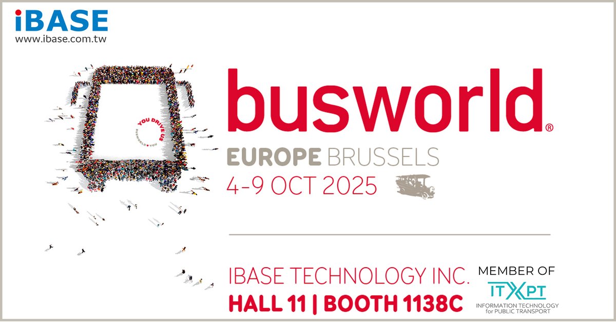 IBASE_Tech's tweet image. Join IBASE at Busworld Europe 2025 in Brussels, Belgium and explore our cutting-edge intelligent transportation computing solutions. Buy the ticket today to secure your entry to the exhibition hall! busworldeurope.org/tickets
ibase.com.tw/en/news/catego…
#Busworld2025 #ITS