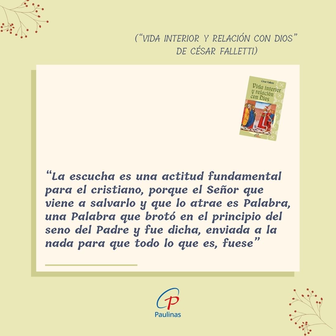 En el #mesdelaBiblia os proponemos un acercamiento a la Palabra. Para ello es fundamental la escucha de la misma.

En el libro "Vida interior y relación con Dios" de #CésarFalletti nos acercamos a contemplar en nuestra cotidianeidad la presencia de Dios
👇
libreriavirtual.paulinas.es/articulo/10222…
