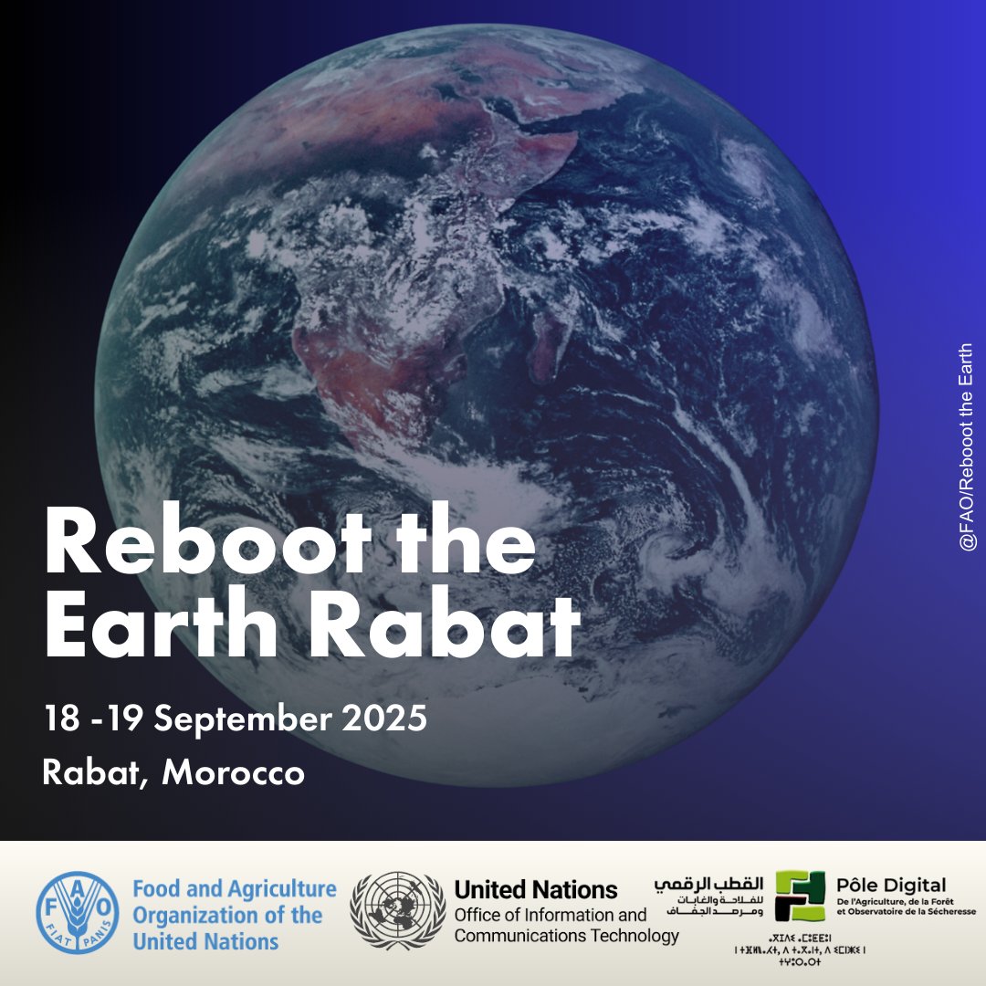 🌍 #RebootTheEarth, 🗓️ 18–19 Sep 2025,📍 Rabat, Morocco
 
 Join the #GlobalHackathon on #AI, #climate &amp; #agriculture, powered by <a href="/FAO/">Food and Agriculture Organization</a>, Digital Pole &amp; <a href="/UN_OICT/">UN OICT</a>.
 
👉 Register by 10 September: forms.office.com/e/Y3RwtzENRV
 
#Aginnovation #AgTech