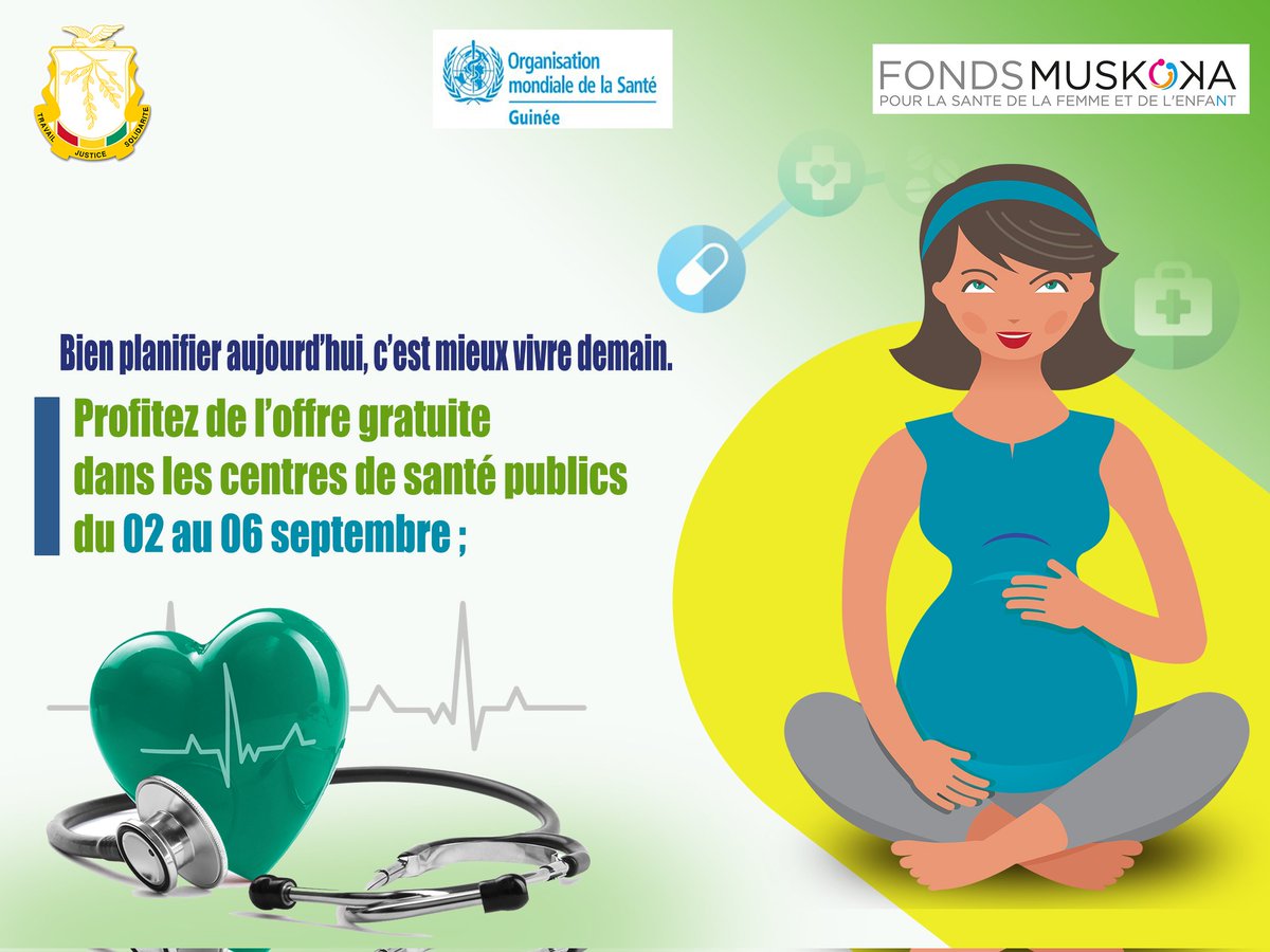 YOU FONDATION GUINÉE (@youfgn) on Twitter photo Du 02 au 06 septembre, profitez de l’offre gratuite de planification familiale dans les centres de santé publics.
✅ Prenez soin de vous et planifiez sereinement votre avenir. <a href="/guinee_oms/">OMS Guinée</a>
<a href="/POuagaPF/">Partenariat de Ouaga</a> <a href="/ffmuskoka/">FondsMuskoka</a> <a href="/unfpa_guinee/">UNFPA GUINEE</a>
#PlanificationFamiliale #SantéPourTous #Guinée Du 02 au 06 septembre, profitez de l’offre gratuite de planification familiale dans les centres de santé publics.
✅ Prenez soin de vous et planifiez sereinement votre avenir. <a href="/guinee_oms/">OMS Guinée</a>
<a href="/POuagaPF/">Partenariat de Ouaga</a> <a href="/ffmuskoka/">FondsMuskoka</a> <a href="/unfpa_guinee/">UNFPA GUINEE</a>
#PlanificationFamiliale #SantéPourTous #Guinée