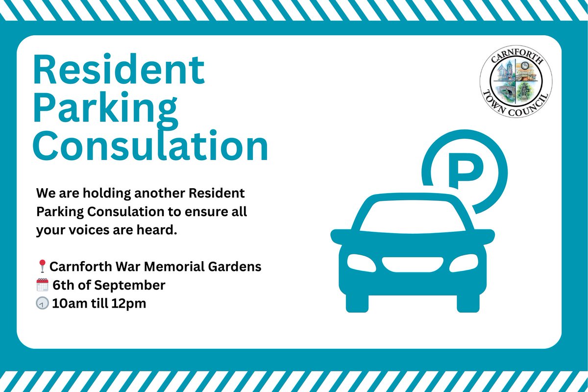🚗 Carnforth Residents – We Want to Hear From You! 🅿️
📍 War Memorial Gardens  
🗓️Saturday, 6th September 
🕣 10AM - 12PM