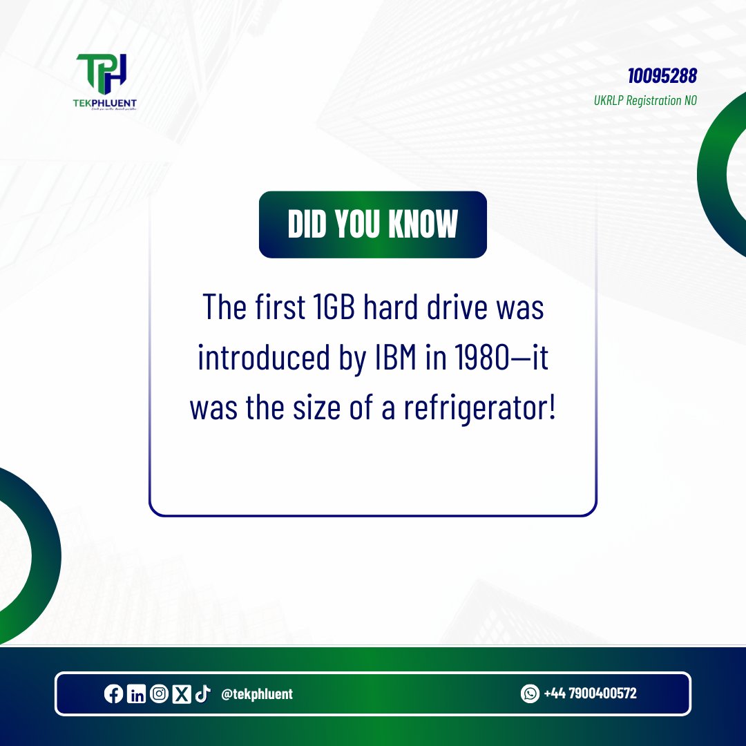 💡 Did you know? The first 1GB hard drive by IBM in 1980 was the size of a fridge! From that to tiny SD cards today—tech has come a long way. 🚀

Lagos #TSITP Labour #Innovation
