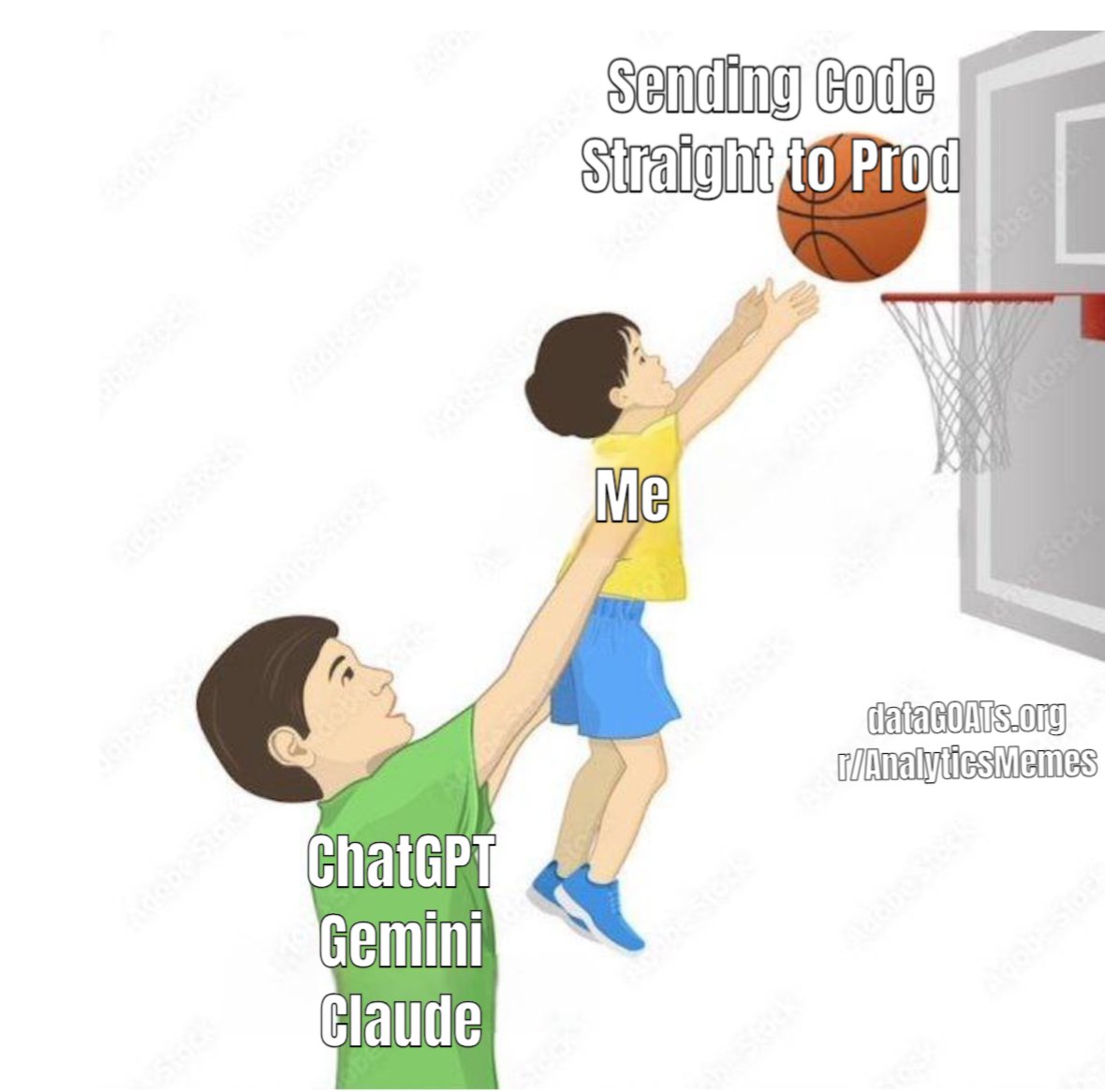 Sending code straight to prod is a team sport now  
AI already dropped 30 points off the bench  
Meanwhile I’m still reading the rulebook