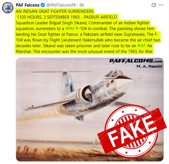SakshiArora001's tweet photo. 🇵🇰: "Remember the Gnat that landed at Pasrur?"
🇮🇳: Sure-right after we remember how that same aircraft slayed F-86 Sabres in air-to-air combat.
It’s not about how one landed. It’s about how many didn’t return.
#FakeNews #DisinfoAlert #DefenceDiplomacy @sowmiyasid @IndiaUnleashed_ https://t.co/mMagTxNwxW