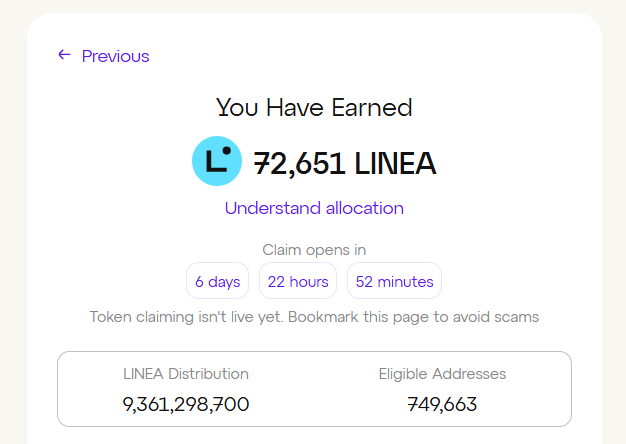 Goemon_CLOSEPA's tweet photo. 🔔Linea @LineaBuild チェッカー🎉
✅ETH L2ブロックチェーン
✅TGE: 9月10日
✅2,000 LXPからはじまるティア制割当
※各種乗数があるので、諦めずに確認を🙌
対象の皆さん、おめでとうございます🎊
🔗チェッカー
合計割当: 約200,000
https://t.co/NTKbJCbAjK https://t.co/9Gv3yOIt8V