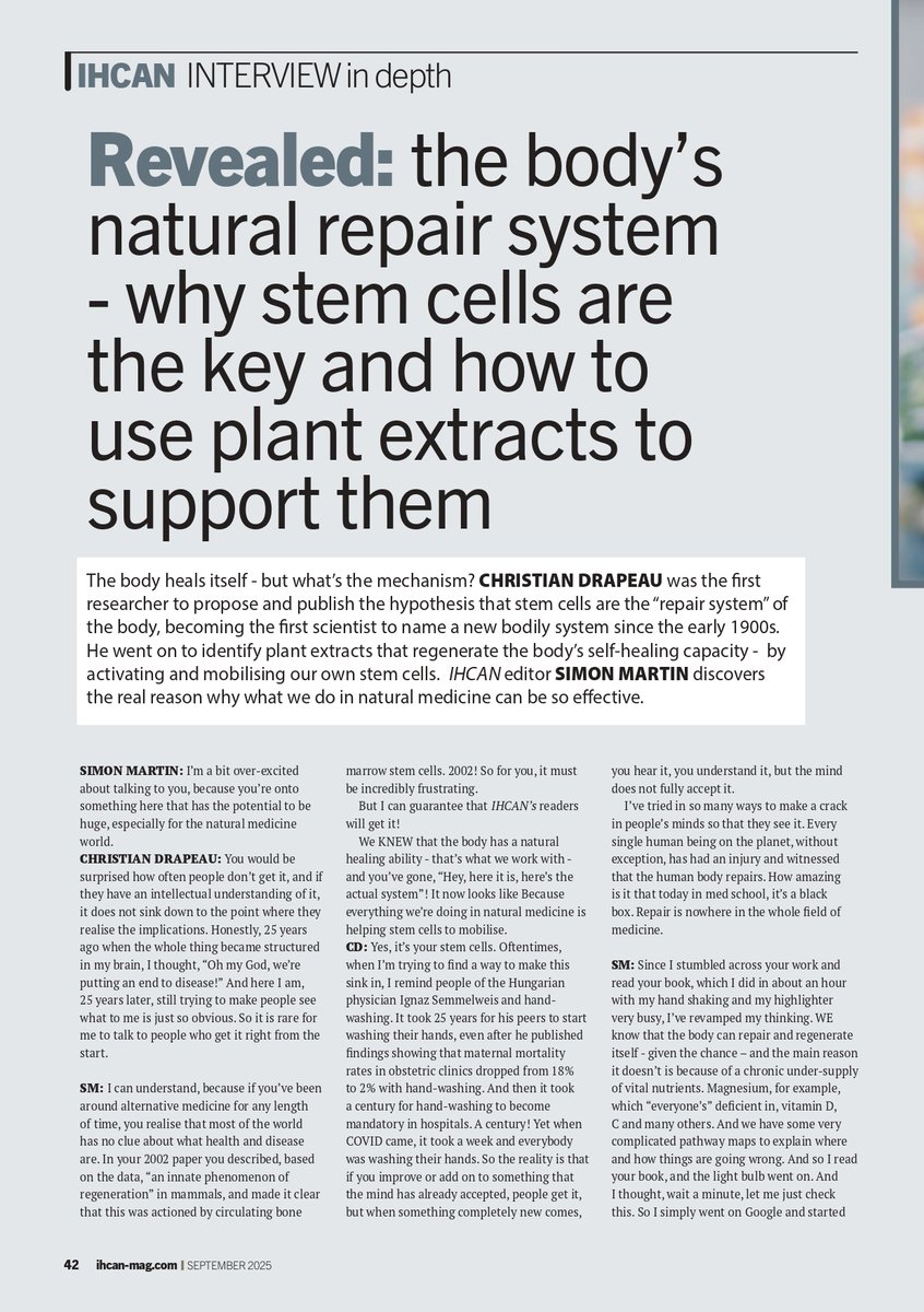 The body heals itself - but what’s the mechanism

CHRISTIAN DRAPEAU was the first researcher to propose and publish the hypothesis that stem cells are the “repair system” of the body, becoming the first scientist to name a new bodily system since the early 1900s.