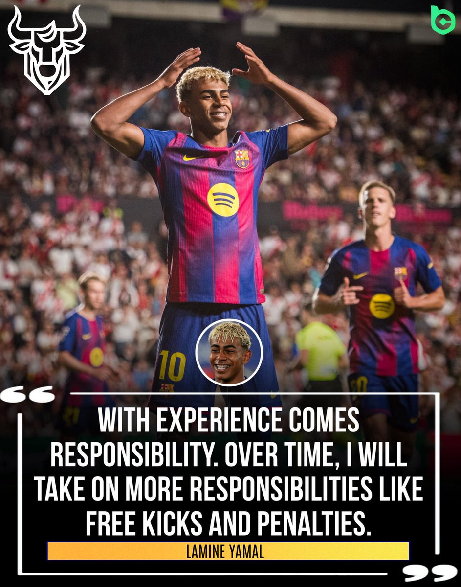 GambleBulls's tweet photo. Lamine Yamal: "With experience comes responsibility. Over time, I will take on more responsibilities like free kicks and penalties." https://t.co/KWoavMY1Zl