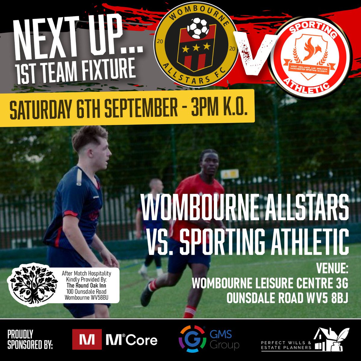 Our 1st team are at home on Saturday
 3 pm k o as they look to continue their unbeaten start to the season ❤️🖤⭐️

#1stteam #wombourneallstars #TogetherWeCan #letsdothis