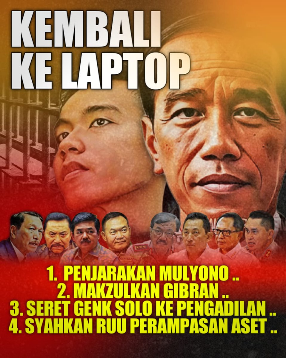 KEMBALI KE LAPTOP

🔥🇲🇨
#TangkapJokowi
#PenjarakanJokowi
#AdiliJokowi
#MakzulkanGibran 
#IndonesiaDamaiTanpaTermulGenkSolo