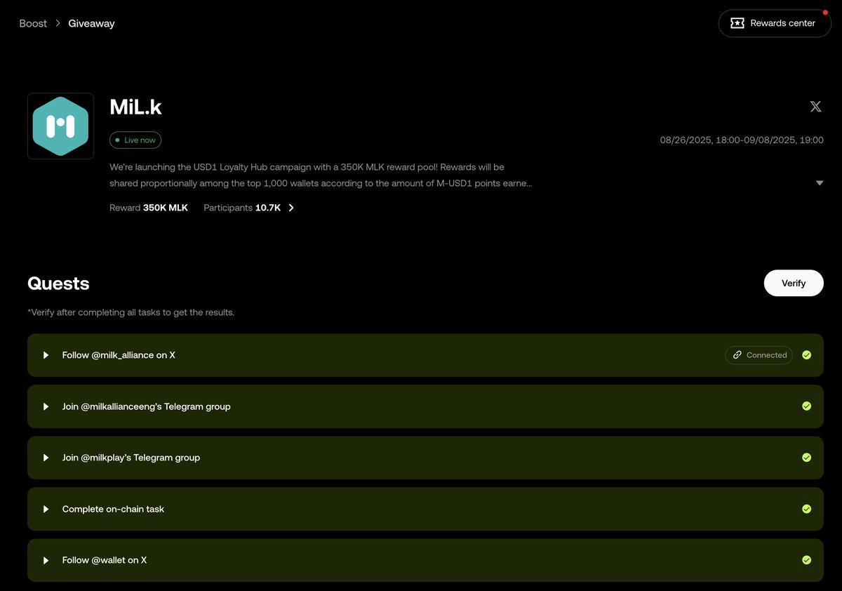 MiL.k x OKX Wallet(<a href="/wallet/">OKX Wallet</a>) Giveaway is now featured at the very top of OKX Boost!

Haven’t joined yet? Be among the Top 1,000 participants before the event ends and share 350,000 MLK in rewards — distributed proportionally based on points. 

It’s not too late to climb the