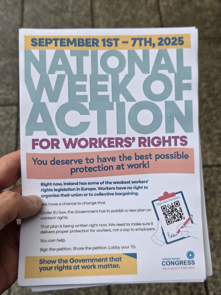 irishcongress's tweet image. The weather was damp but spirits weren&apos;t ☔️

The #RespectAtWork campaign was speaking to commuters at Pearse Station this morning.

Visit respectatwork.ie and tell the Government that your rights at work matter.