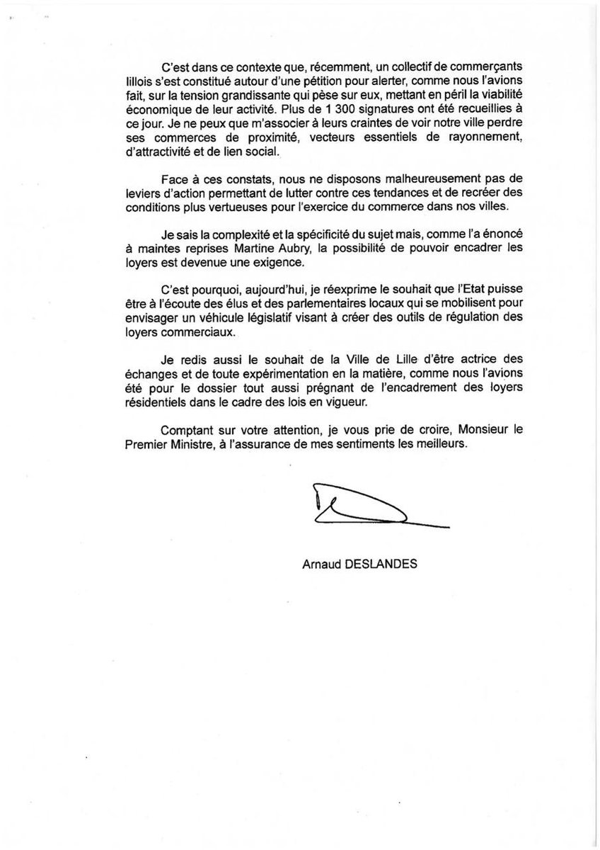 Merci aux commerçants de lutter avec nous contre les loyers commerciaux trop chers à #Lille. Nous avons saisi <a href="/Matignon/">Matignon</a> comme nous l’avions déjà fait en 2022. Sans attendre, nous travaillons avec les commerçants mobilisés pour une charte locale des loyers commerciaux responsables