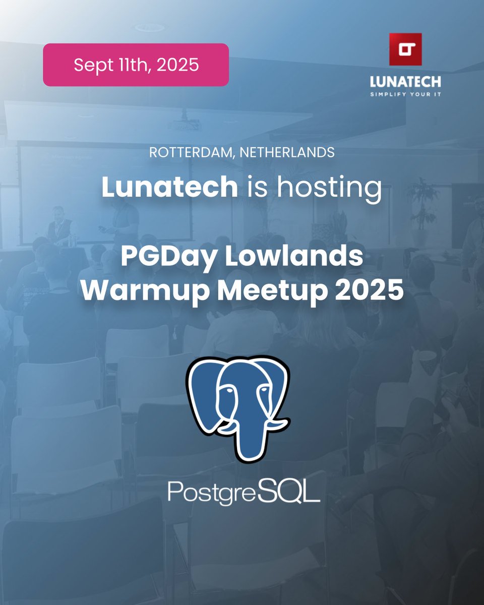 🚀 Exciting news! 🚀

Lunatech is hosting a <a href="/pgdaylowlands/">PGDay Lowlands</a> Warmup Meetup! 

🗓 Sep 11, 2025
📍 Rotterdam, Hofplein 20, 22nd floor

Join us for 🍕 pizza, drinks &amp; networking with the <a href="/postgres/">postgres</a> community 🥂

Register here: meetup.com/nl-NL/postgres…

See you there! 🙌