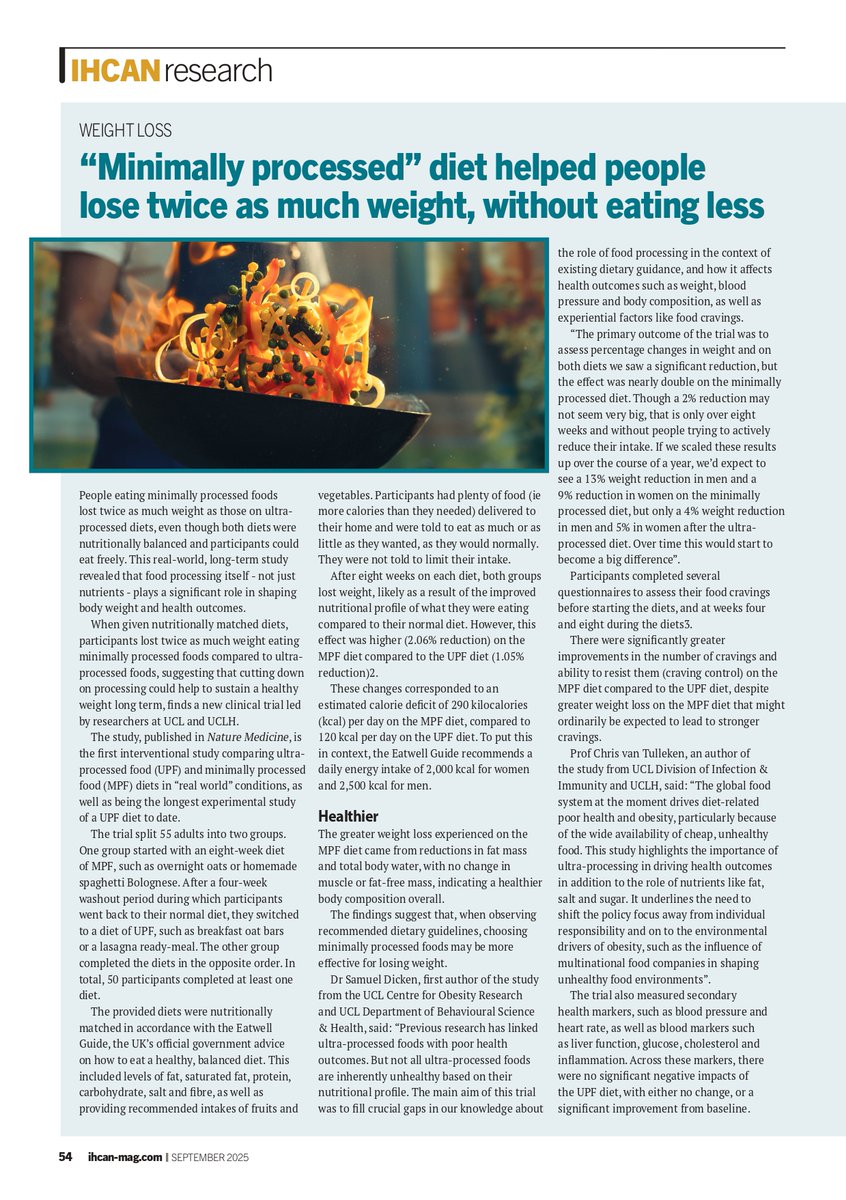 People eating minimally processed foods lost twice as much weight as those on ultra-processed diets, even though both diets were nutritionally balanced and participants could eat freely.

Read the full article in our September issue.