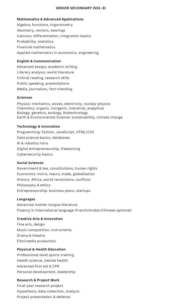 NigeriaStories's tweet image. 🚨BREAKING NEWS 🚨

Nigeria 🇳🇬 New school Curriculum: 

Full List of JSS, SS subjects

Federal Government has added 👇🏾

~Compulsory digital literacy and basic entrepreneurship for JSS

~ Programming, AI, Languages for SSS