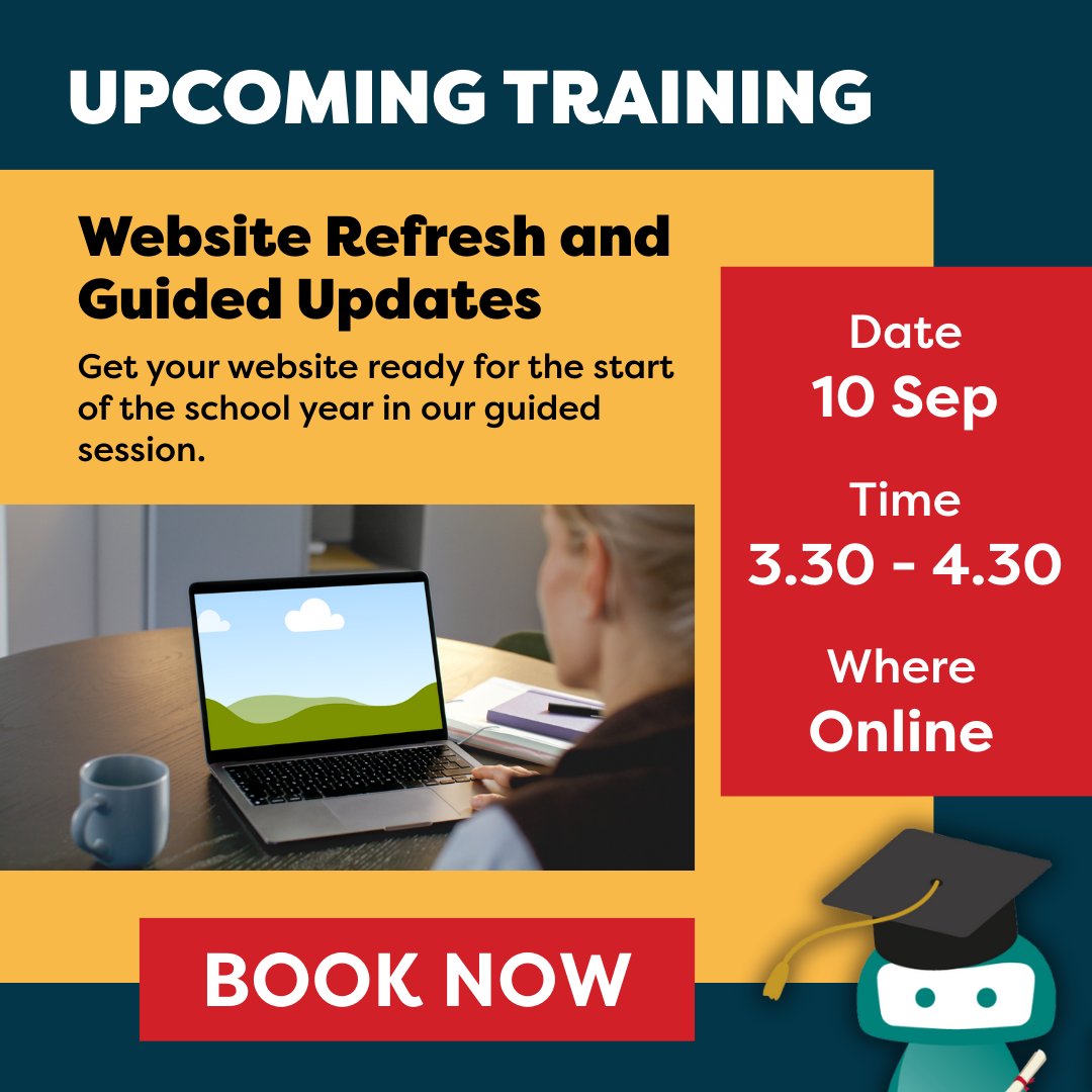 Is your school website ready for the new term? 👀
Join our training session (clients only - included in your package):
📅 10 Sept | 3.30–4.30pm | Online
Book here 👉 itchyrobot.co.uk/events/

#EdTech #SchoolWebsites #Training #education