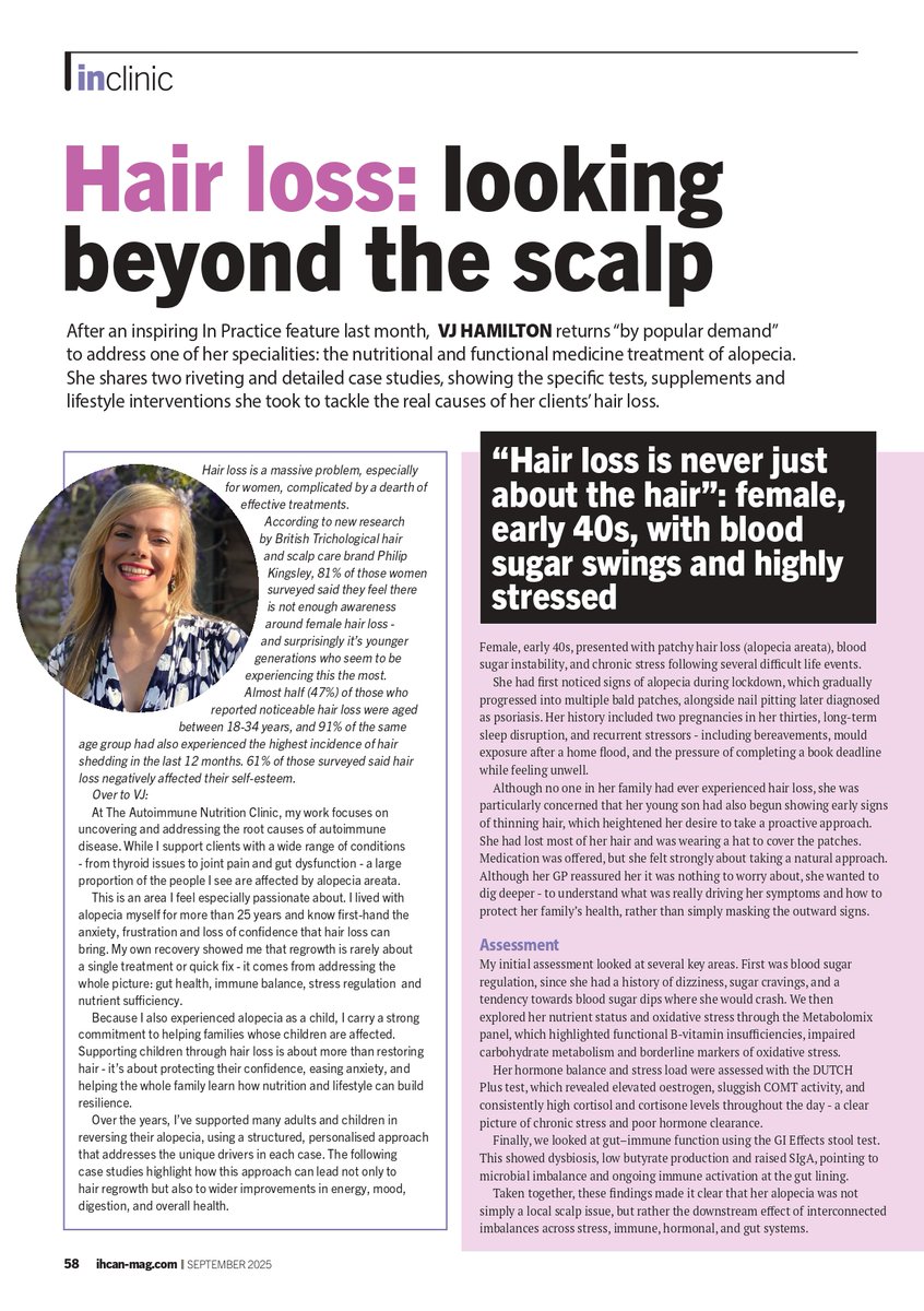 After an inspiring In Practice feature last month, VJ HAMILTON returns “by popular demand” to address one of her specialities: the nutritional and functional medicine treatment of alopecia. 

Read the full article in our September issue.