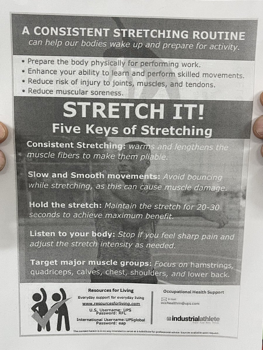 Goooooood #WellnessWednesdays    #OKC #Preload James &amp; the  #SafetySquad have  #PCM over stretching your stress away! You can be fancy &amp; do Yoga or you can just do regular stretches this releases stress from your mind &amp; body! #IndustrialAthletes #UPS