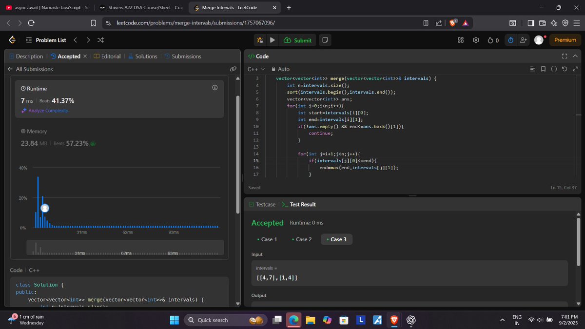 sahu_ipesh's tweet image. Day 12 of #100DaysOfCode 

-&amp;gt; Solved Subarray with Given XOR. 
-&amp;gt;  Solved Merge Sorted Arrays.
-&amp;gt; Solved Merge Intervals.

#dsa #buildinpublic #webdev