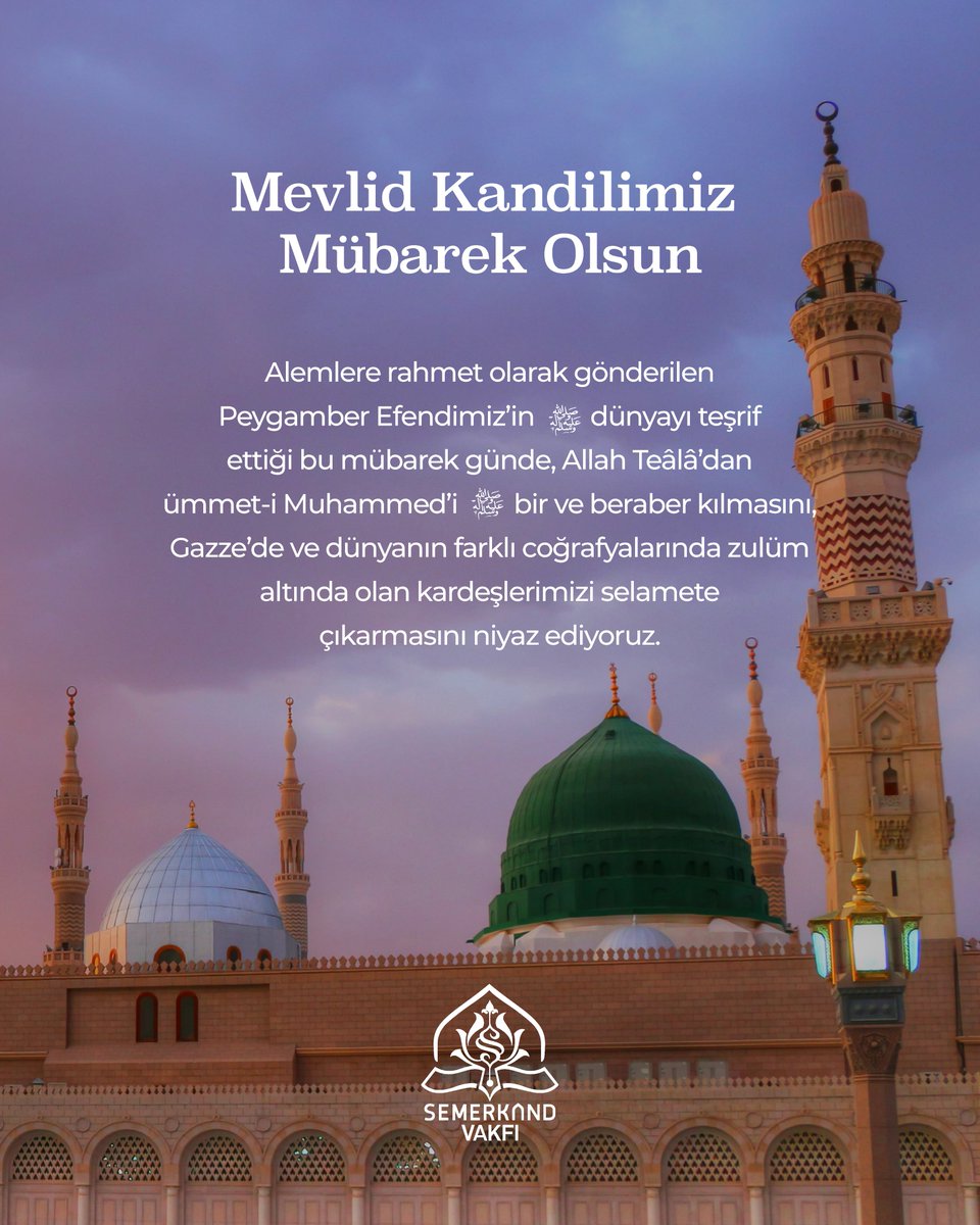 Alemlere rahmet olarak gönderilen Peygamber Efendimiz'in (sav) dünyayı teşrif ettiği bu mübarek günde, Allah Teâlâ’dan ümmet-i Muhammed’i (sav) bir ve beraber kılmasını, Gazze’de ve dünyanın farklı coğrafyalarında zulüm altında olan kardeşlerimizi selamete çıkarmasını niyaz