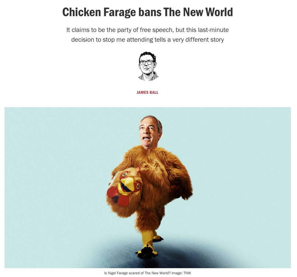 jamesrbuk's tweet image. Nigel Farage is about to give evidence to the US Congress about threats to free speech in the UK.

Ironically, his political party has just banned me – an accredited UK journalist – from attending its party conference this week.

So…is Nigel Farage pro-free speech, or not?