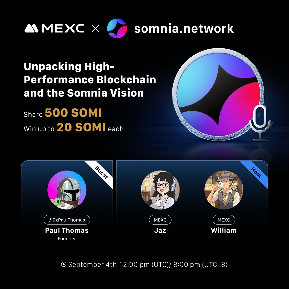🎙️ MEXC X Space AMA 🎙️

🔹Topic: MEXC x <a href="/SomniaFndn/">foundation.somi</a>: Unpacking High-Performance Blockchain and the Somnia Vision
🔹Guest: <a href="/0xPaulThomas/">paul.somi</a> 

🔔 Set a reminder now: x.com/i/spaces/1jMKg…

🎁 Win up to 20 $SOMI each: gleam.io/mytHi/mexc-x-s…