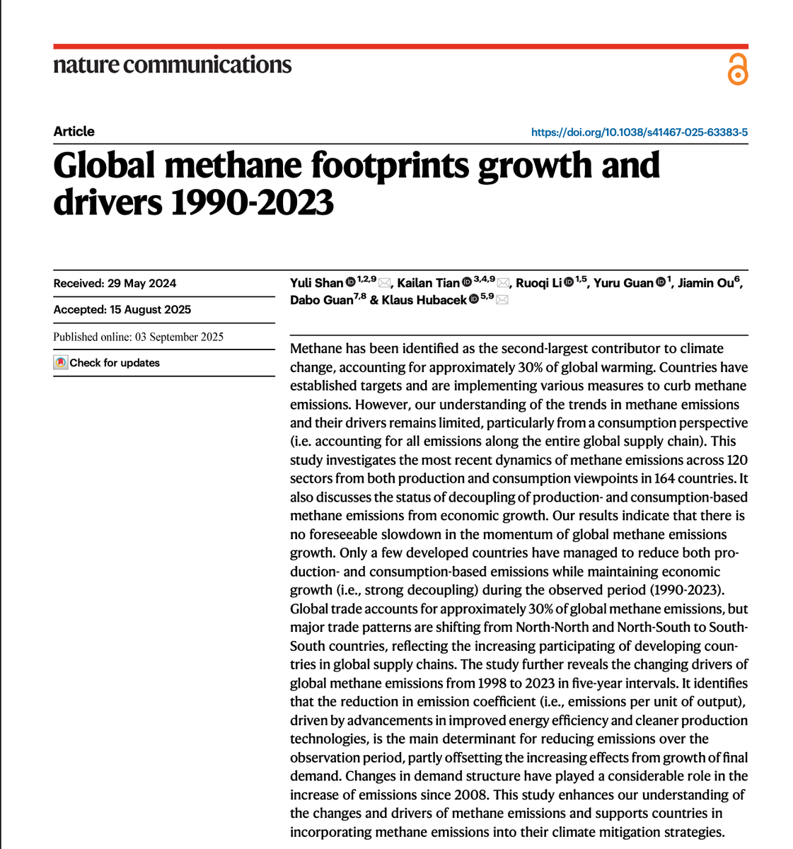 Yuli Shan (@yuli_shan) on Twitter photo please see our latest study on Nature Communications - Global methane footprints growth and drivers 1990-2023 nature.com/articles/s4146…
<a href="/KlausHubacek/">Klaus Hubacek</a> <a href="/EVS_Bham/">UoB EnvironmentalSci</a> <a href="/GeogBham/">Geography Birmingham</a> <a href="/BhamSustain/">UoB Institute for Sustainability & Climate Action</a> <a href="/news_ub/">UniBirmingham News</a> please see our latest study on Nature Communications - Global methane footprints growth and drivers 1990-2023 nature.com/articles/s4146…
<a href="/KlausHubacek/">Klaus Hubacek</a> <a href="/EVS_Bham/">UoB EnvironmentalSci</a> <a href="/GeogBham/">Geography Birmingham</a> <a href="/BhamSustain/">UoB Institute for Sustainability & Climate Action</a> <a href="/news_ub/">UniBirmingham News</a>