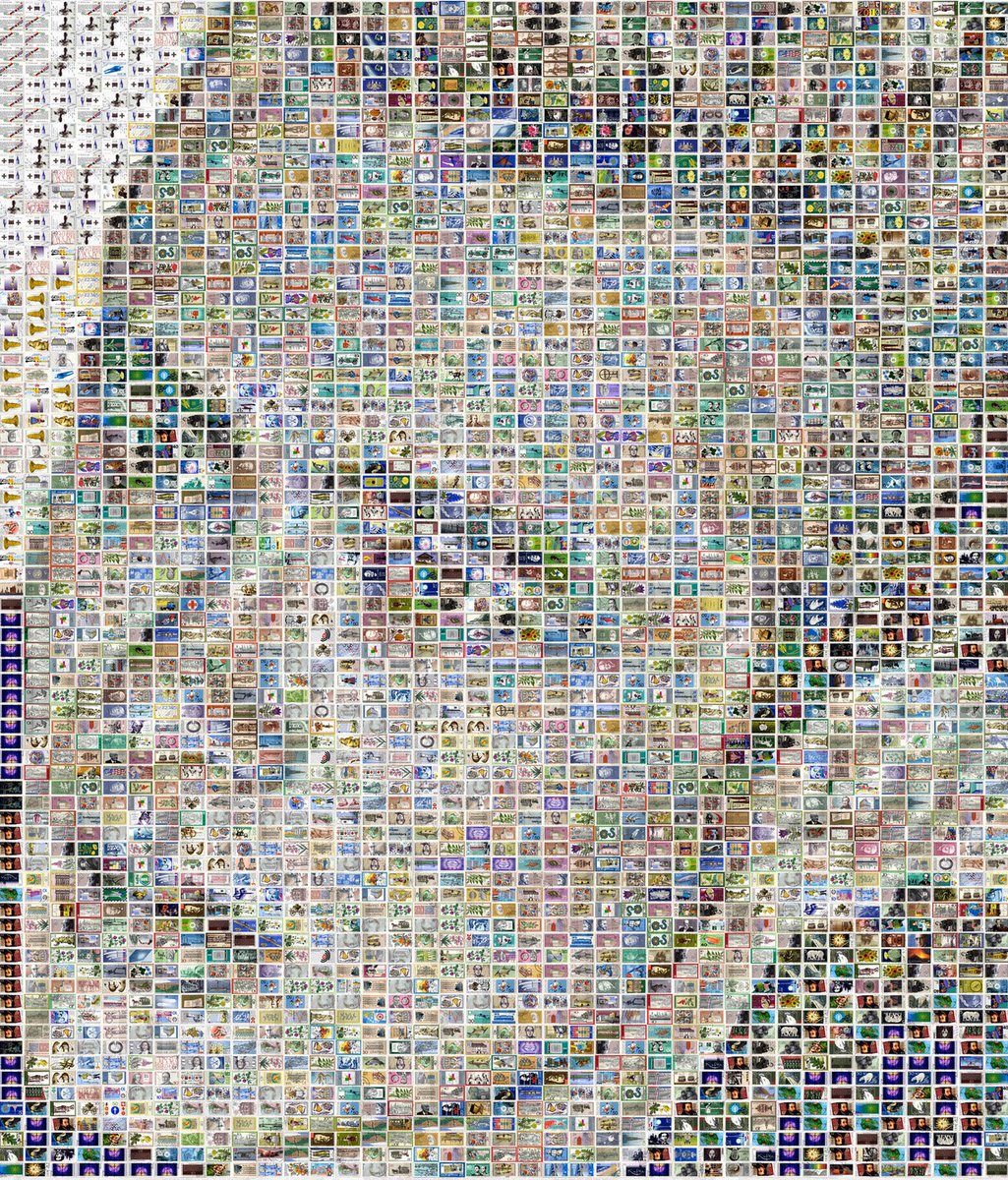 danielvoelker77's tweet photo. Fine Art made of vintage postage stamps.      Handmade. Stamp Art. No digital effects.          

James Dean, 2016 (BC) 
3003 vintage postage stamps on panel    
Unique       
89.7x69.1in | 205x175,5cm              

#FineArt #ContemporaryArt #StampArt #JamesDean https://t.co/8hz47t8pAC