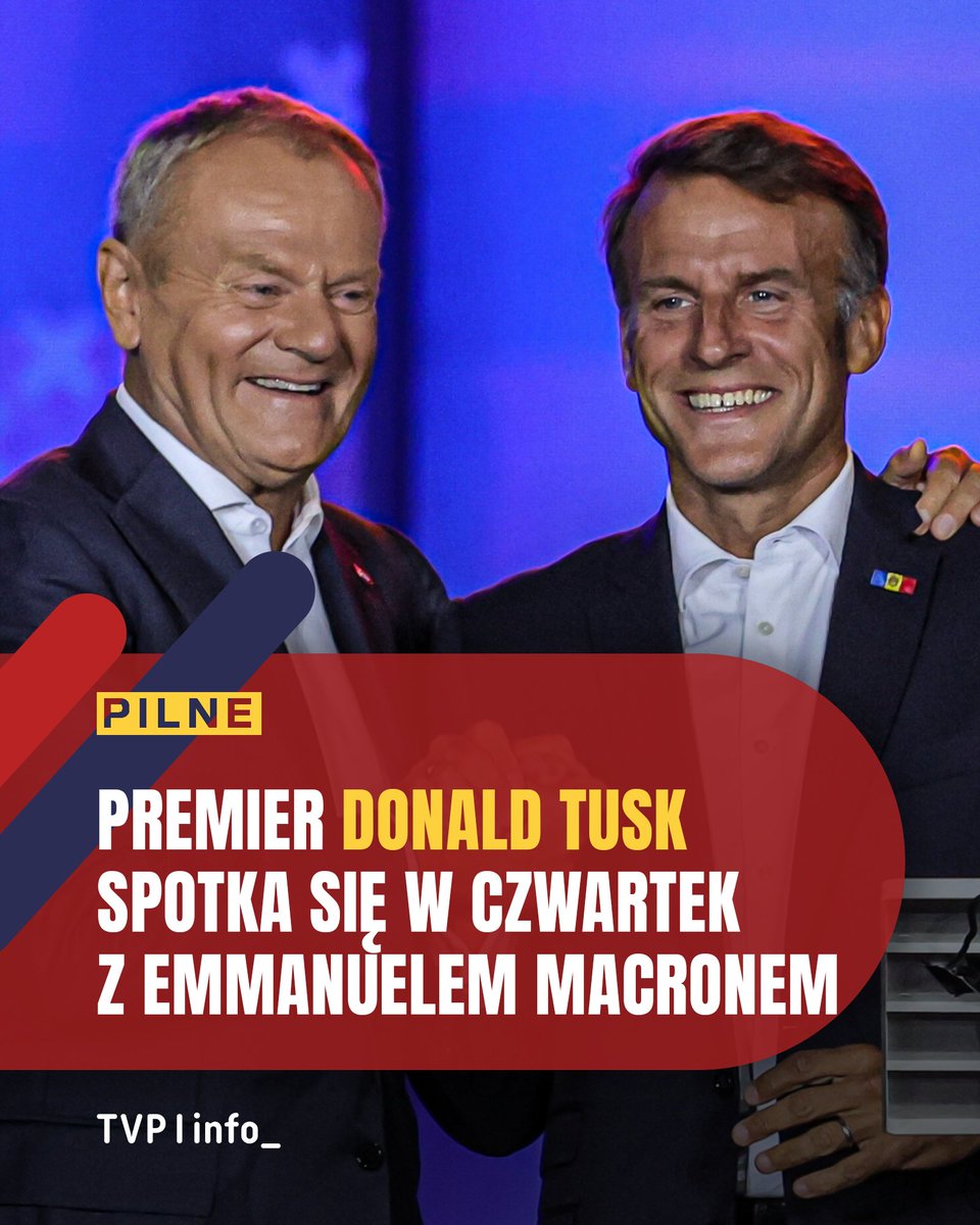 tvp.info 🇵🇱 (@tvp_info) on Twitter photo Premier <a href="/donaldtusk/">Donald Tusk</a> w czwartek spotka się z prezydentem Francji <a href="/EmmanuelMacron/">Emmanuel Macron</a>. Dojdzie do spotkania tzw. koalicji chętnych, ale też bezpośredniej rozmowy między innymi ws. umowy UE-Mercosur. Premier <a href="/donaldtusk/">Donald Tusk</a> w czwartek spotka się z prezydentem Francji <a href="/EmmanuelMacron/">Emmanuel Macron</a>. Dojdzie do spotkania tzw. koalicji chętnych, ale też bezpośredniej rozmowy między innymi ws. umowy UE-Mercosur.