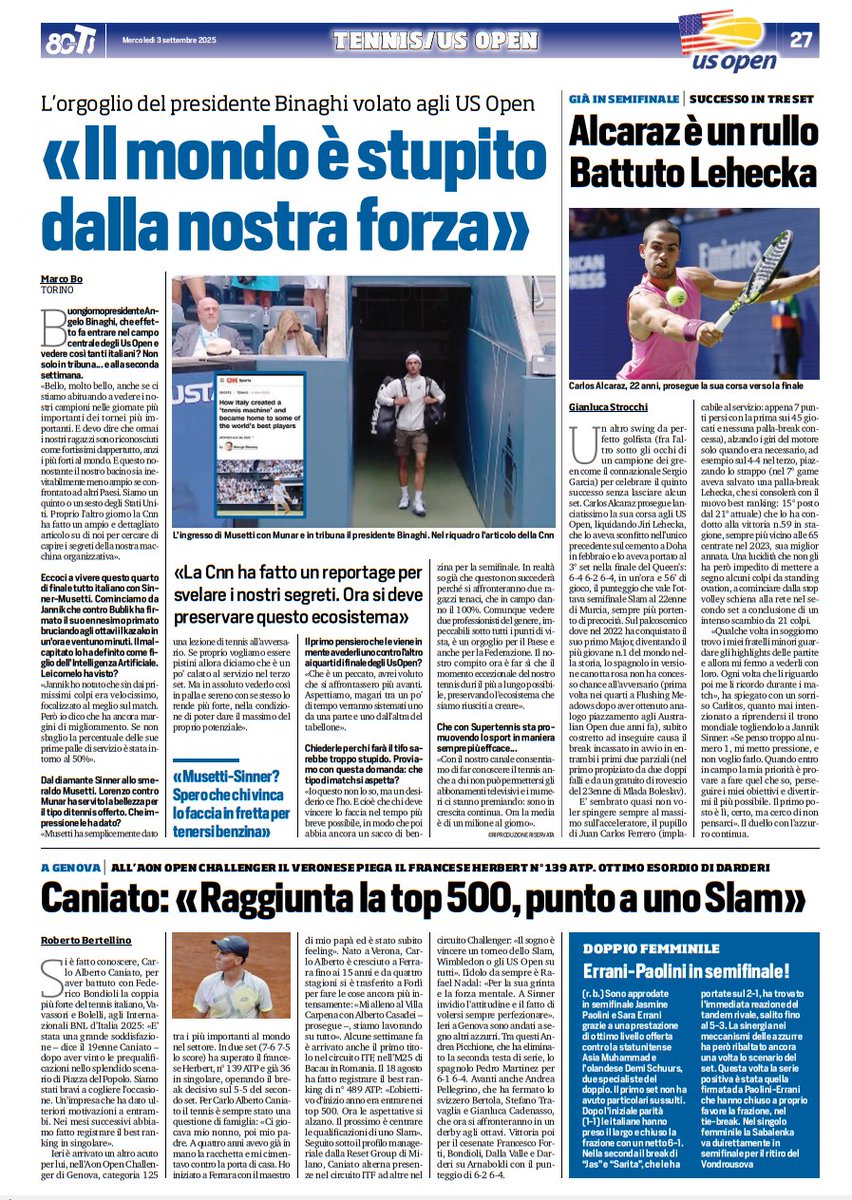 #rassegnastampa un po' così. S-Day 5⃣

#DanieleAzzolini #RobertoBertellino #DanieleGalosso #MarcoBo #GianlucaStrocchi
<a href="/tuttosport/">Tuttosport</a> 3/09/2025    

#Jannik #Sinner #Musetti #USOpen2025 #USOpen