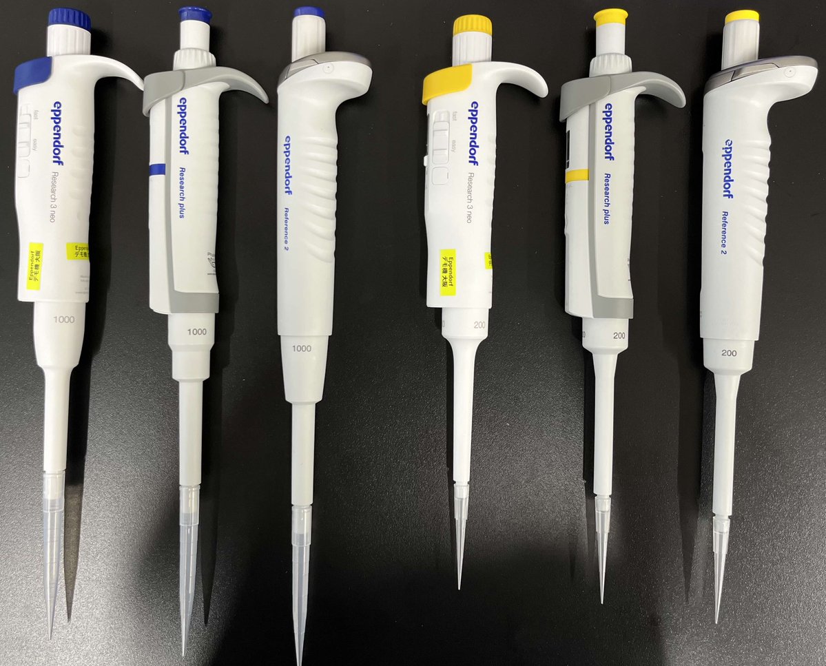 yohei_katoh's tweet image. 🧪 Eppendorf Research 3 neo デモ機レビュー
Research plusのP1000はピストンが軽すぎるけど、Neoは軽すぎず重すぎず絶妙。親指も自然に届き、剛性感はRef2並。ダイヤルは静かな“カリカリ”音で容量変更も快適。P200は10-200µLにレンジが拡張。欠点は価格くらい。研究費が許せば買いたい。
#pipette