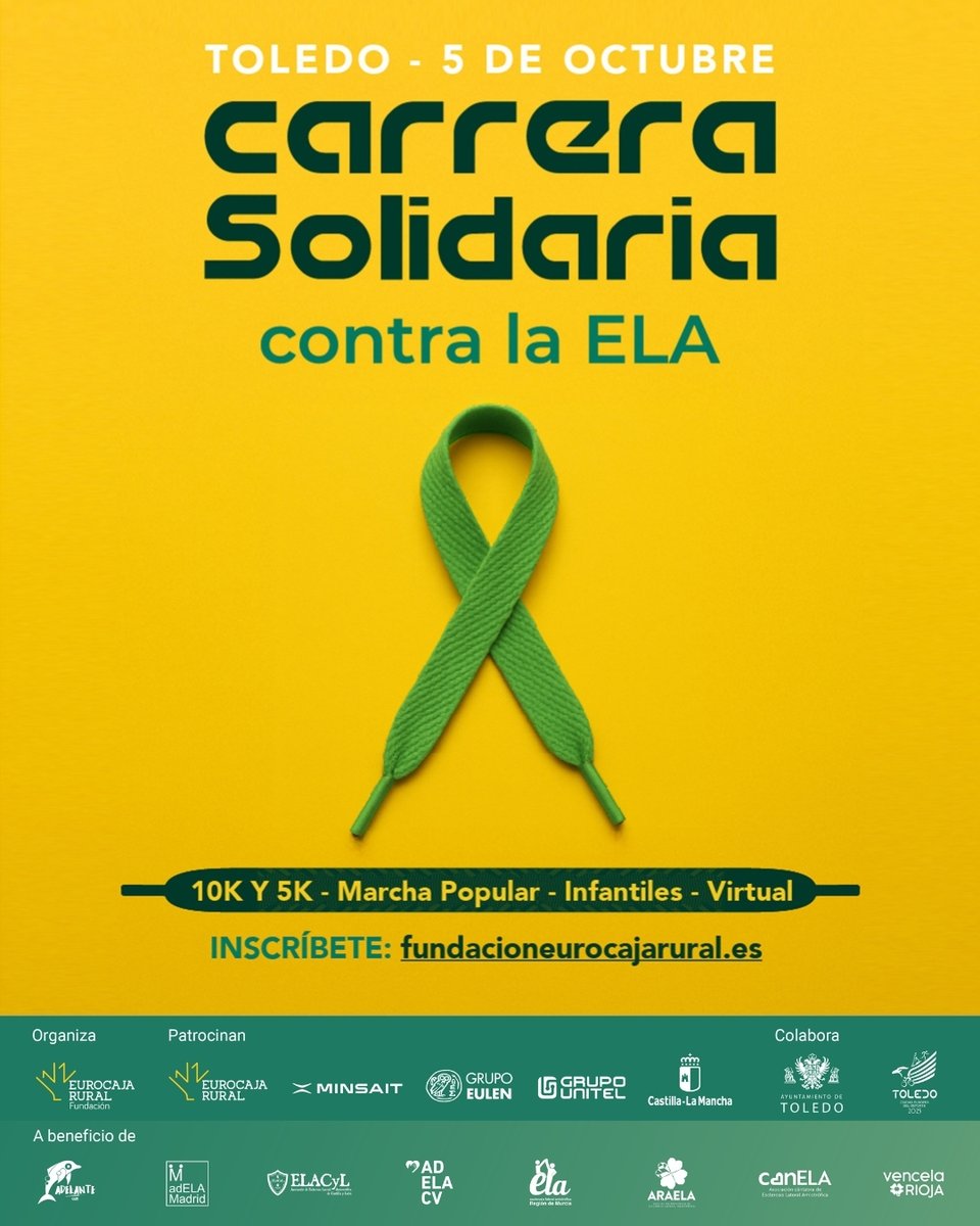 Recorrido #CarreraSolidariaFundaciónECR🏃‍♀️🏃‍♂️

Elige tu distancia: 10K o 5K
Categorías inclusivas, recorrido urbano y un objetivo común: dar visibilidad a la ELA y apoyar las personas afectadas.

📅 Domingo, 5 de octubre
📍 Toledo
👉 También marcha popular y competiciones